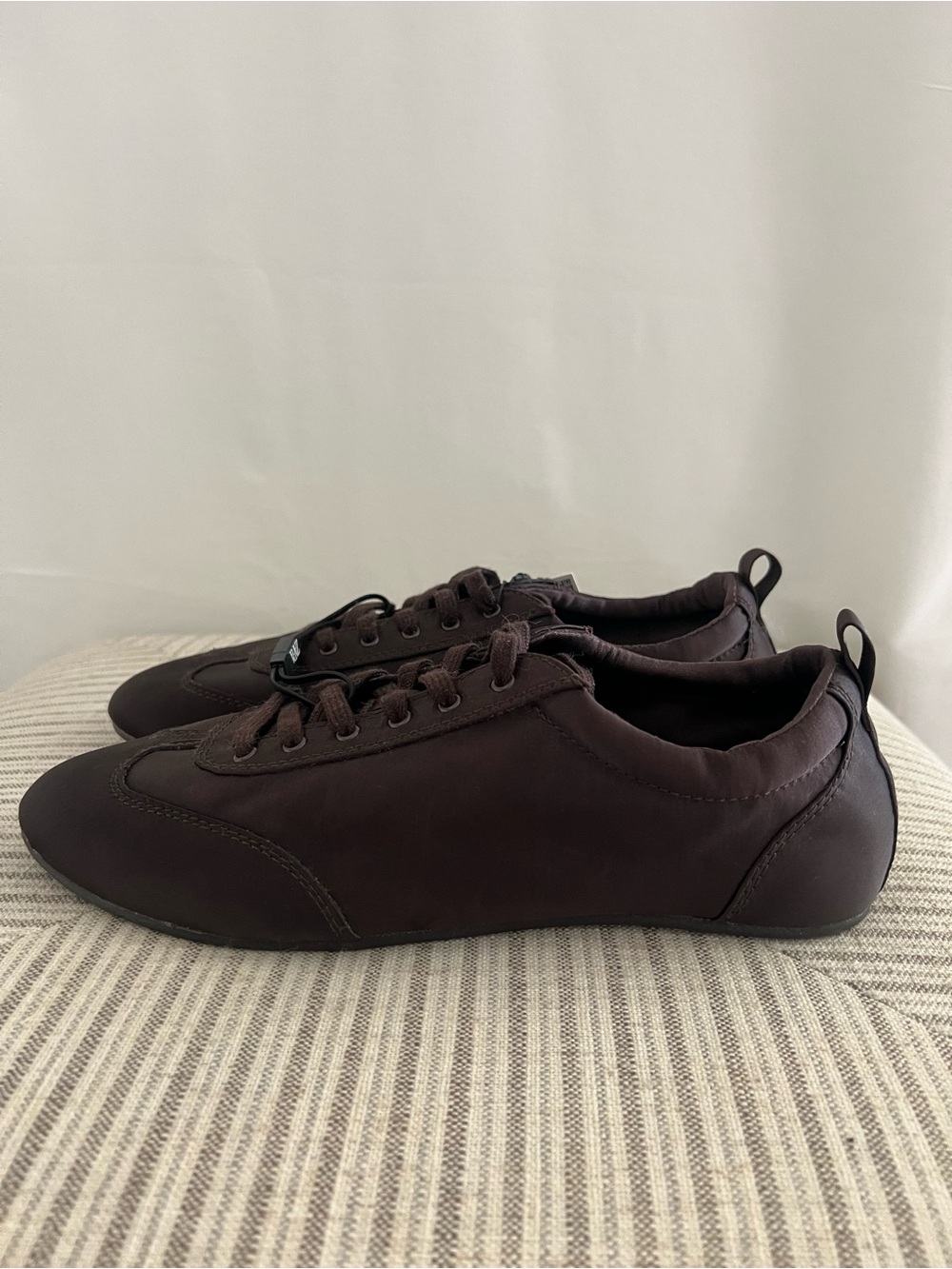 NWT ZARA Derby Satin Effect Lace up Sneakers Brown 9 40 - Picture 3 of 9